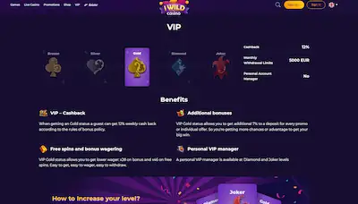 iWild casino VIP page