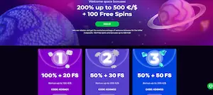 kosmonaut casino promotions page screenshot